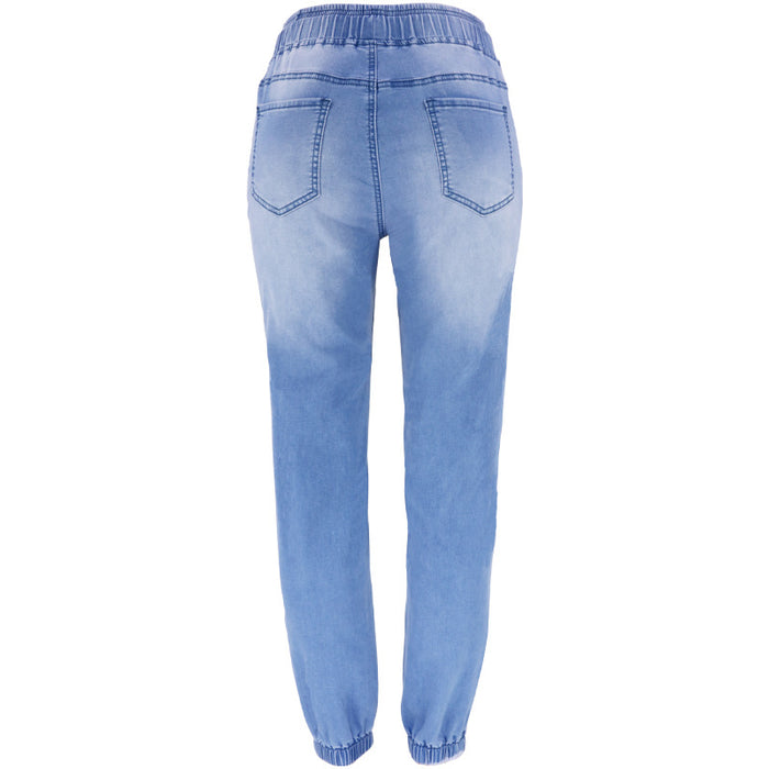 Blue Mid-Waist Light Blue Office Washed Denim Trousers Autumn Winter Spring Wear All-Matching Women Wear