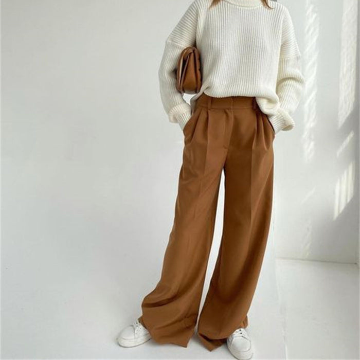 Spring Autumn   Office Work Pant Women  Casual High Waist Figure Flattering Straight Leg Pants